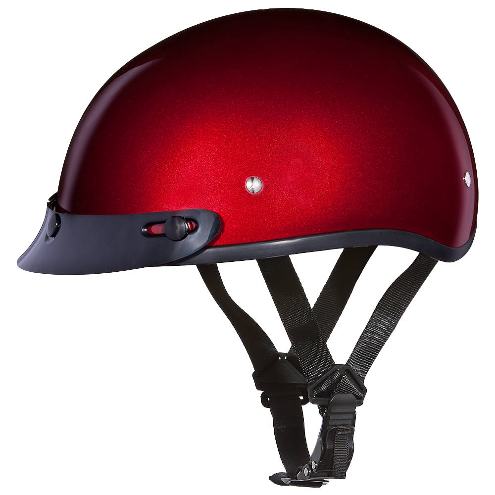 dot-compliant motorcycle helmets Daytona Skull Cap Half Helmet with Peak Visor, Black Cherry / S