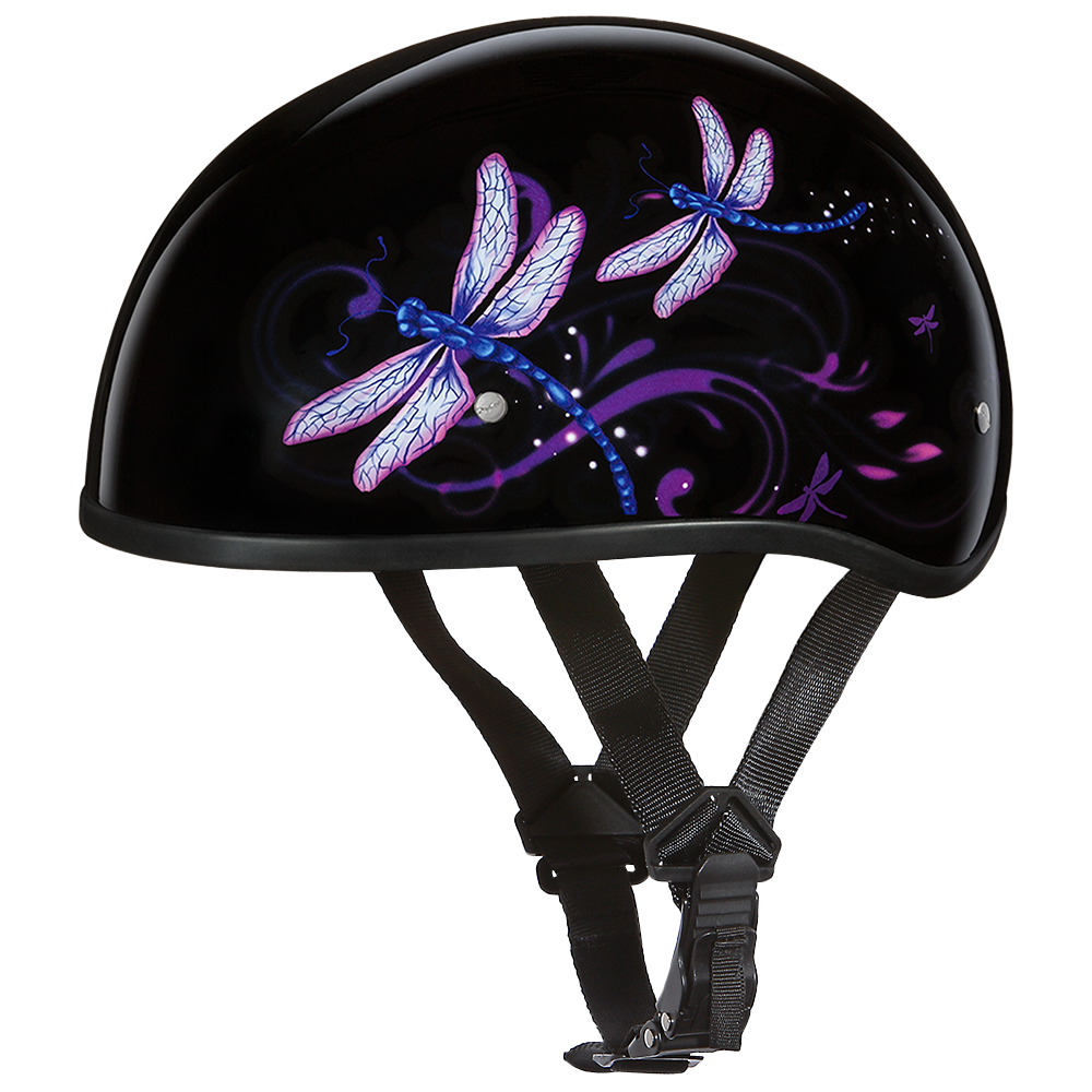 female motorcycle half helmet Daytona Women's Skull Cap Dragonfly Half Helmet, XS