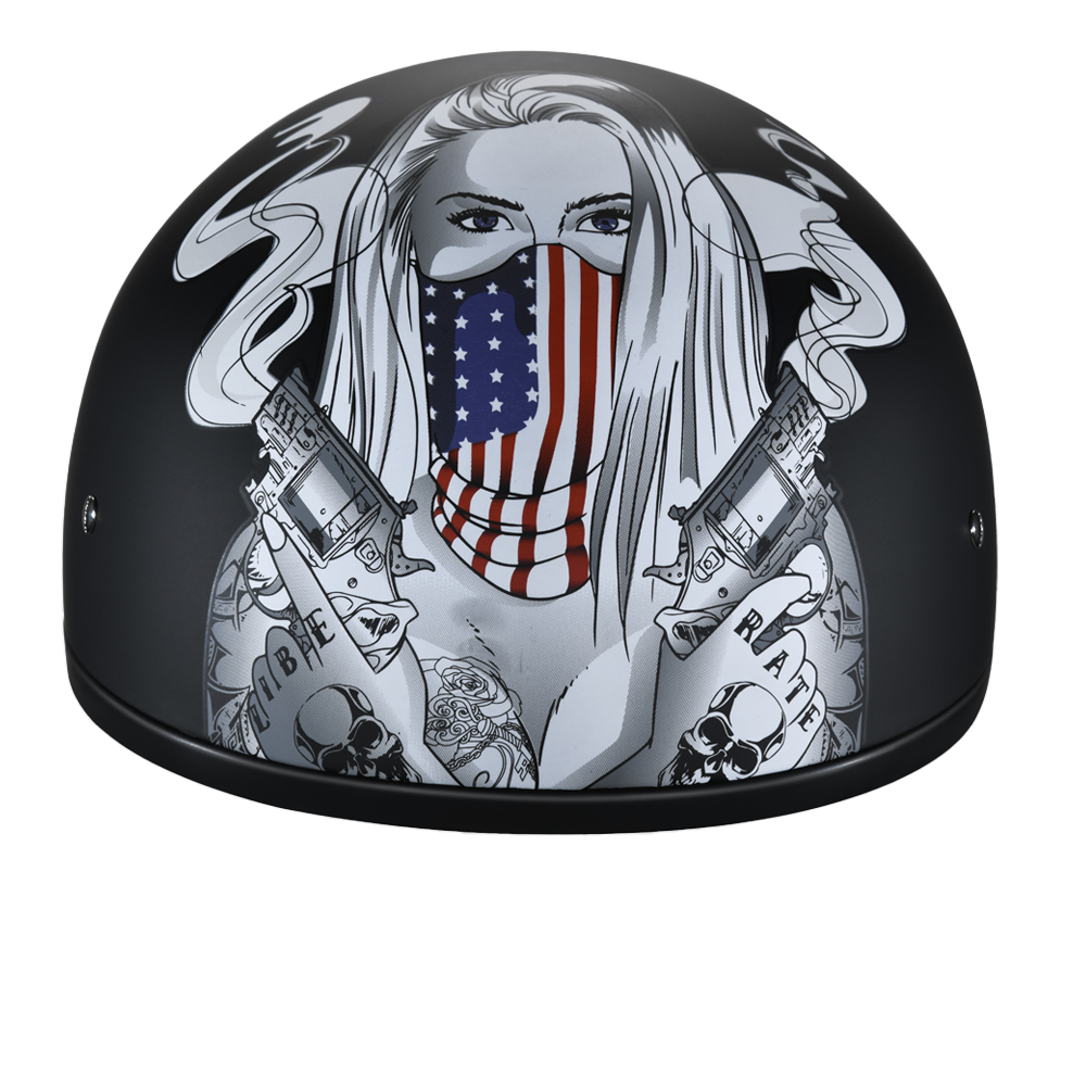 dot skull face motorcycle helmet Daytona Motorcycle Half Face Helmet - Skull Cap Graphics -Make 'Em Pay
