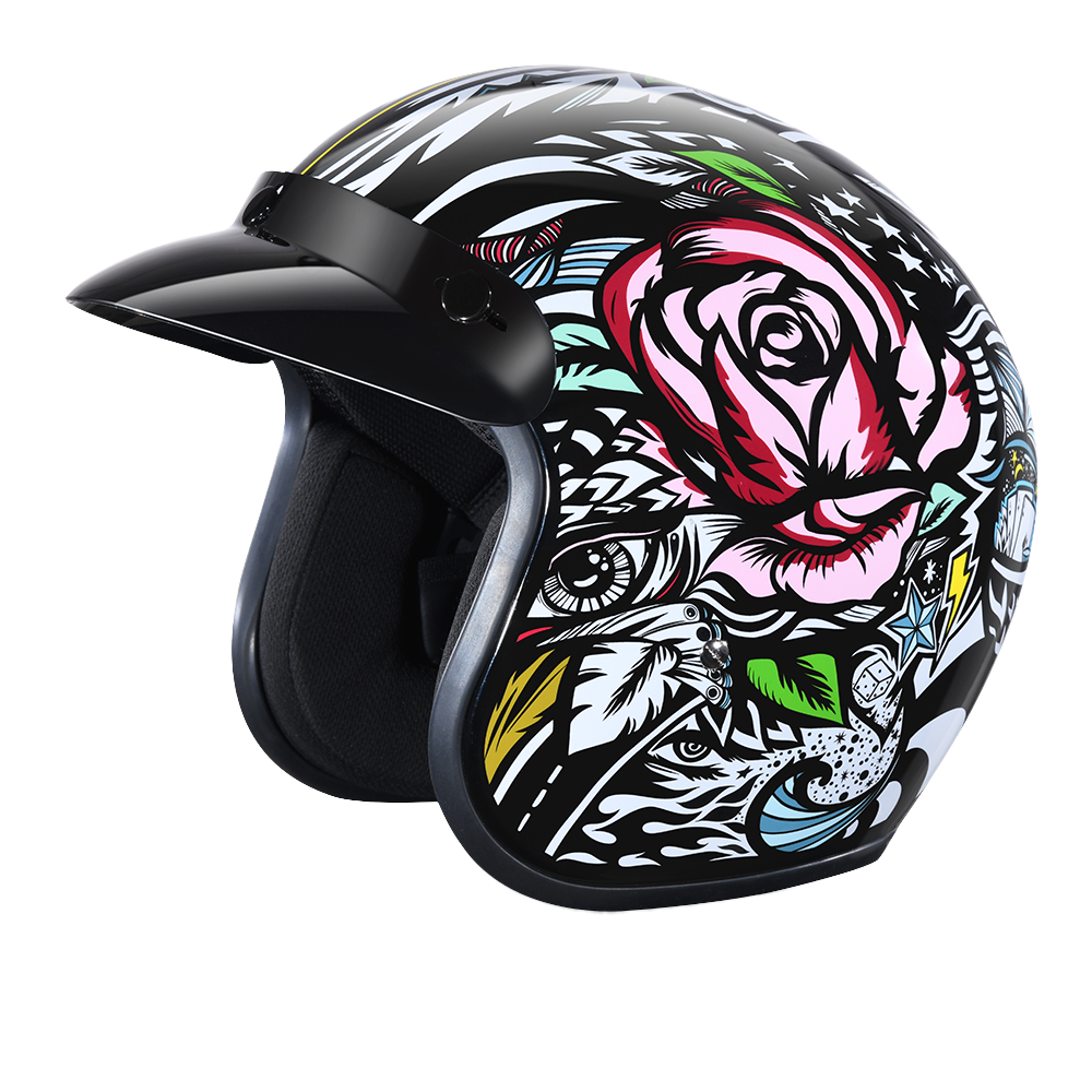 cruiser motorcycle helmets Daytona Graffiti Open Face Helmet, 2XL A peak visor adds an extra layer of protection against sun and road glare Simpson Motorcycle CHOPRA2X - Chopper