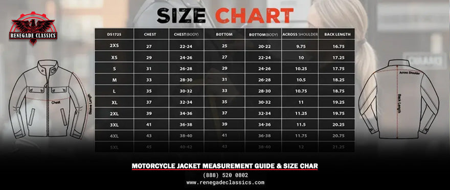Motorcycle Jacket Measurement Guide & Size Chart