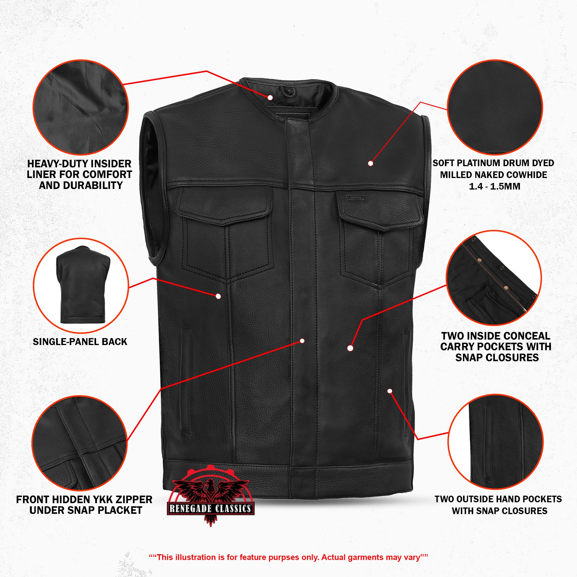 UpStyle™ Mens Leather Motorcycle Vest