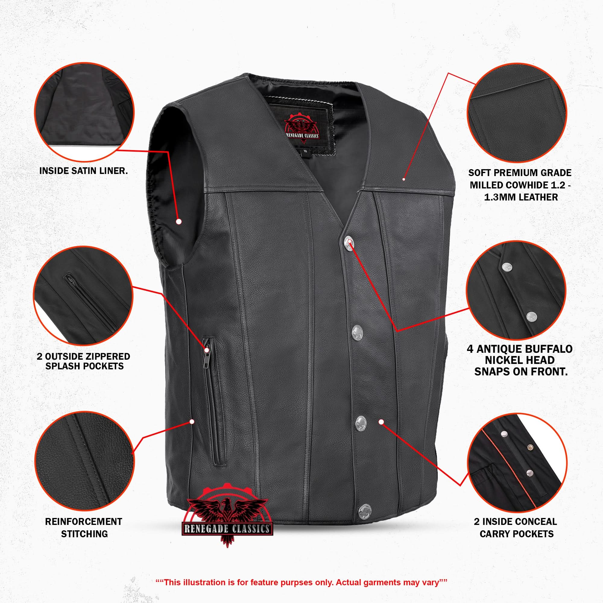 Flint™ Mens Leather Motorcycle Vest