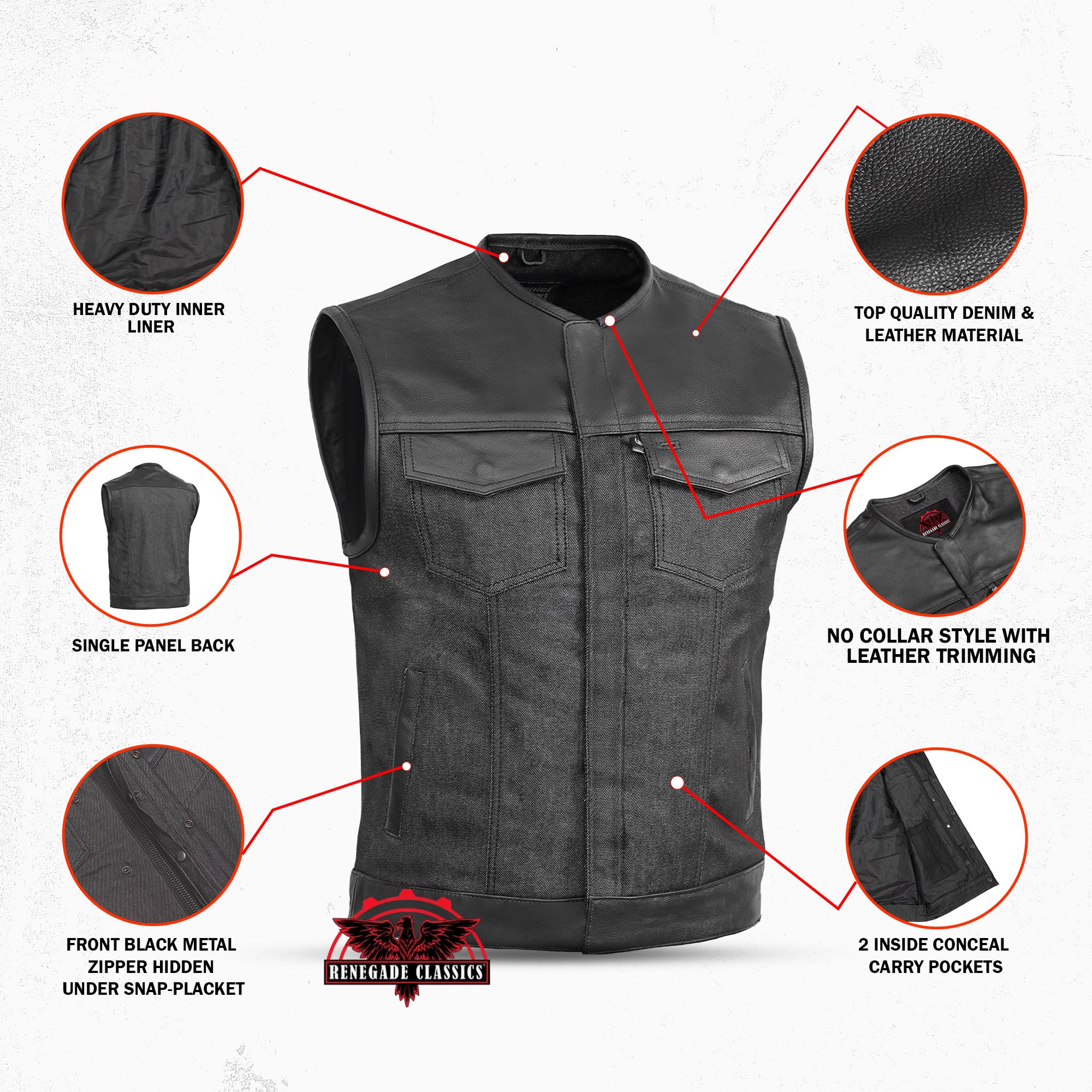 Blackfusion™ Men's Leather-Denim Combo Motorcycle  Vest