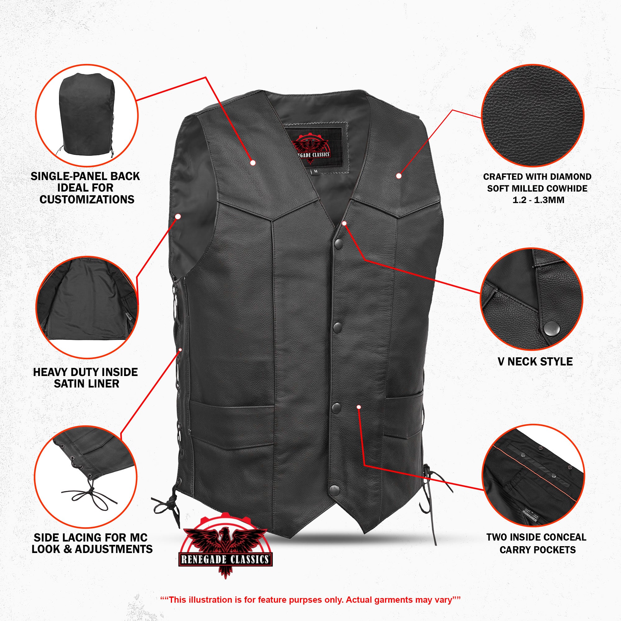 ThunderLace™ Mens Leather Motorcycle Vest