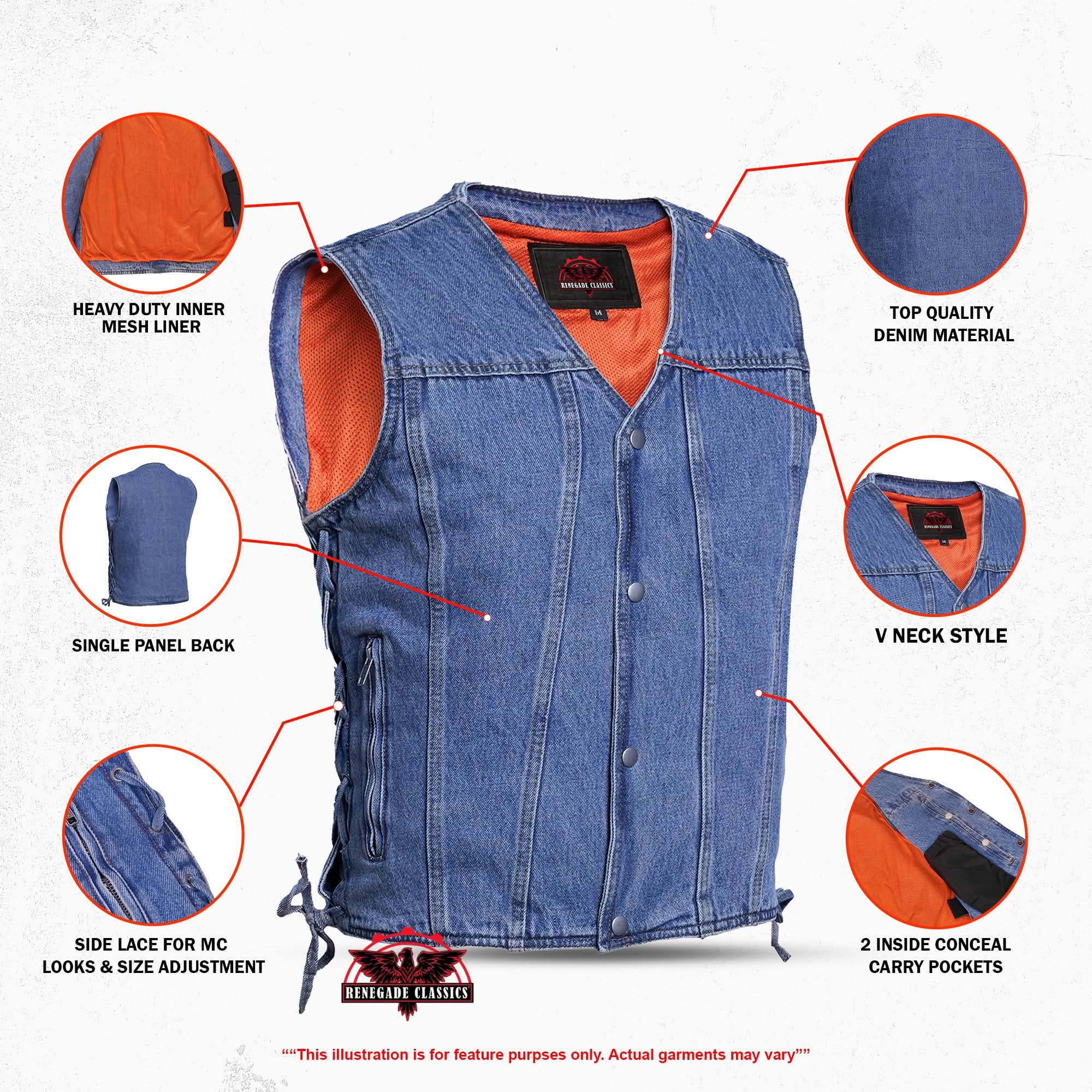 Seawaves™ Men's Blue Denim Motorcycle Vest
