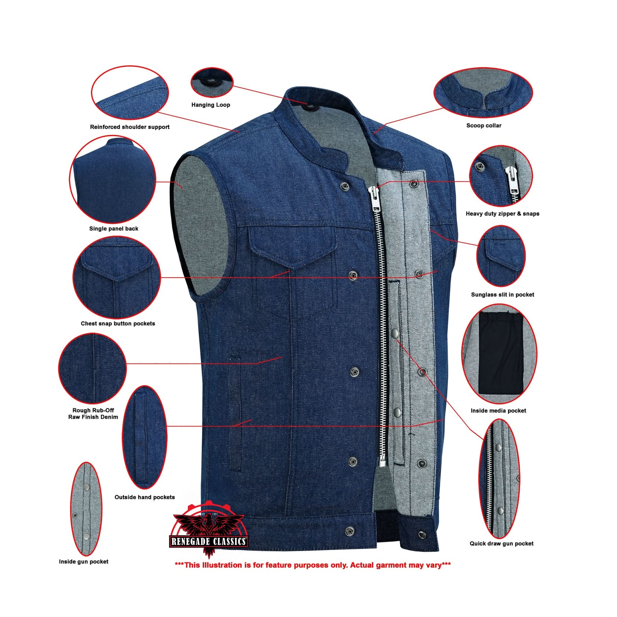 True blue™ Mens Denim Motorcycle Vest
