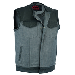 Edgeway™ Men's  Leather & Denim Combo Motorcycle Vest (Black/Ash Gray)