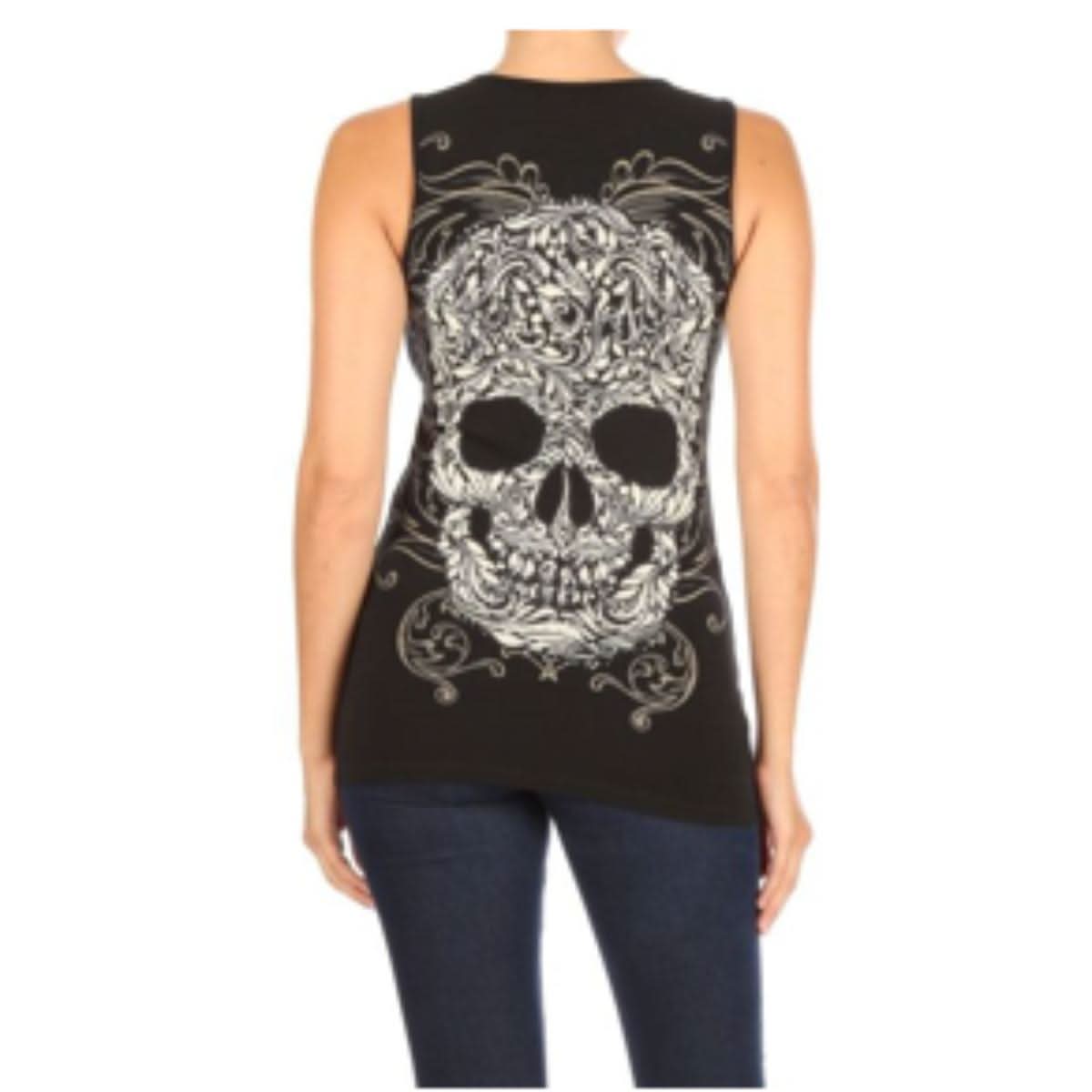 Women’s BLACK Baroque Skull Graphic Tank Top Women's Shirts PLATINUM PLUSH