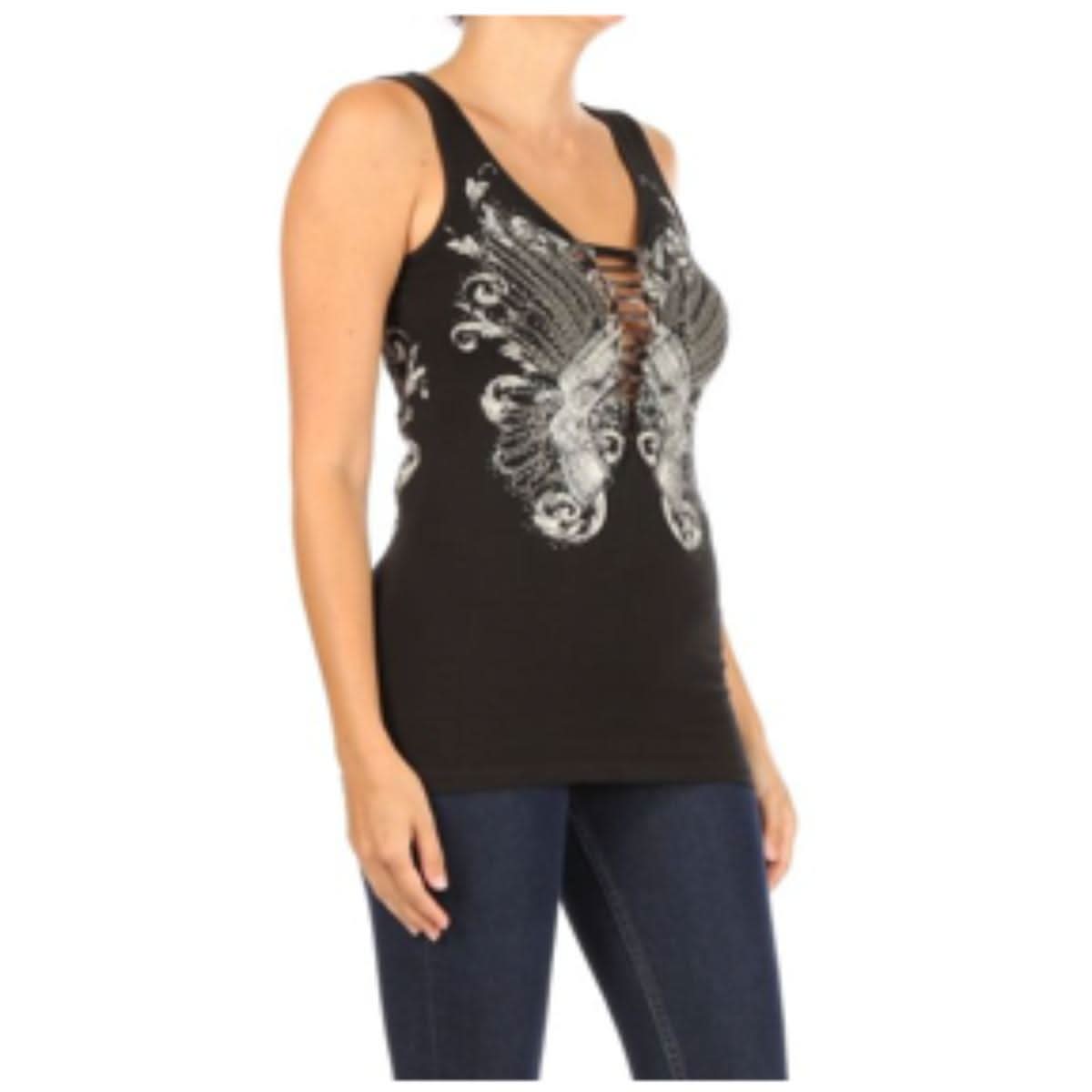 Women’s BLACK Edgy Pistol Tank Top Women's Shirts PLATINUM PLUSH
