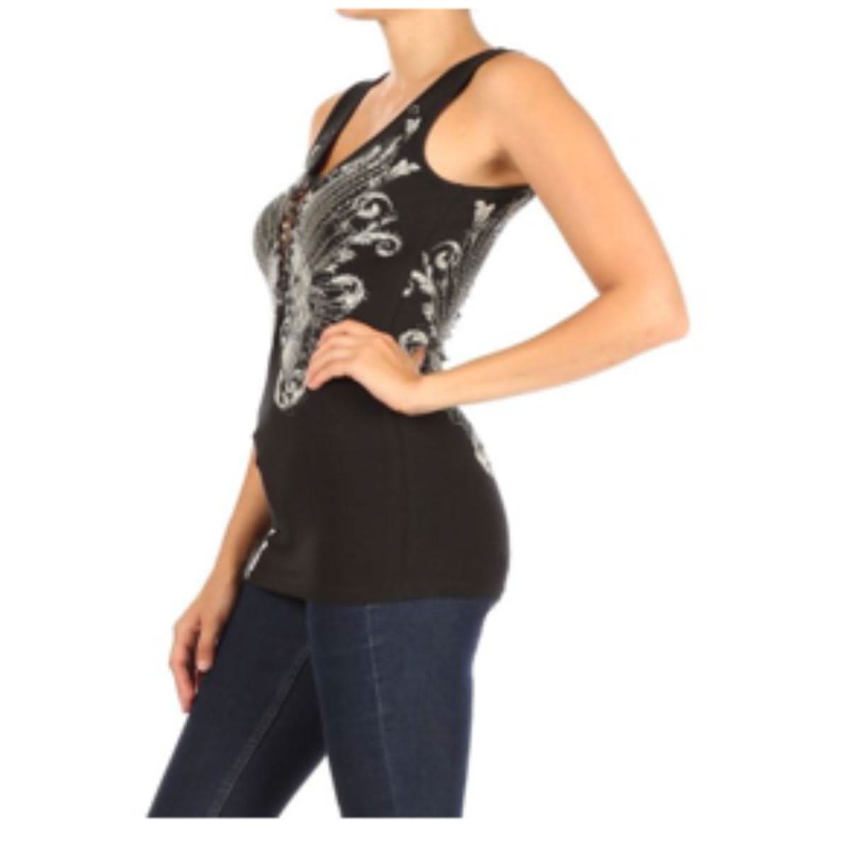 Women’s BLACK Edgy Pistol Tank Top Women's Shirts PLATINUM PLUSH