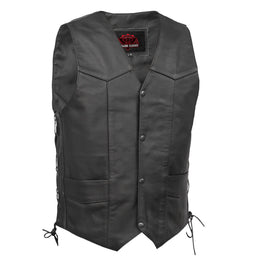 ThunderLace™ Men's Leather Biker Vest- Black
