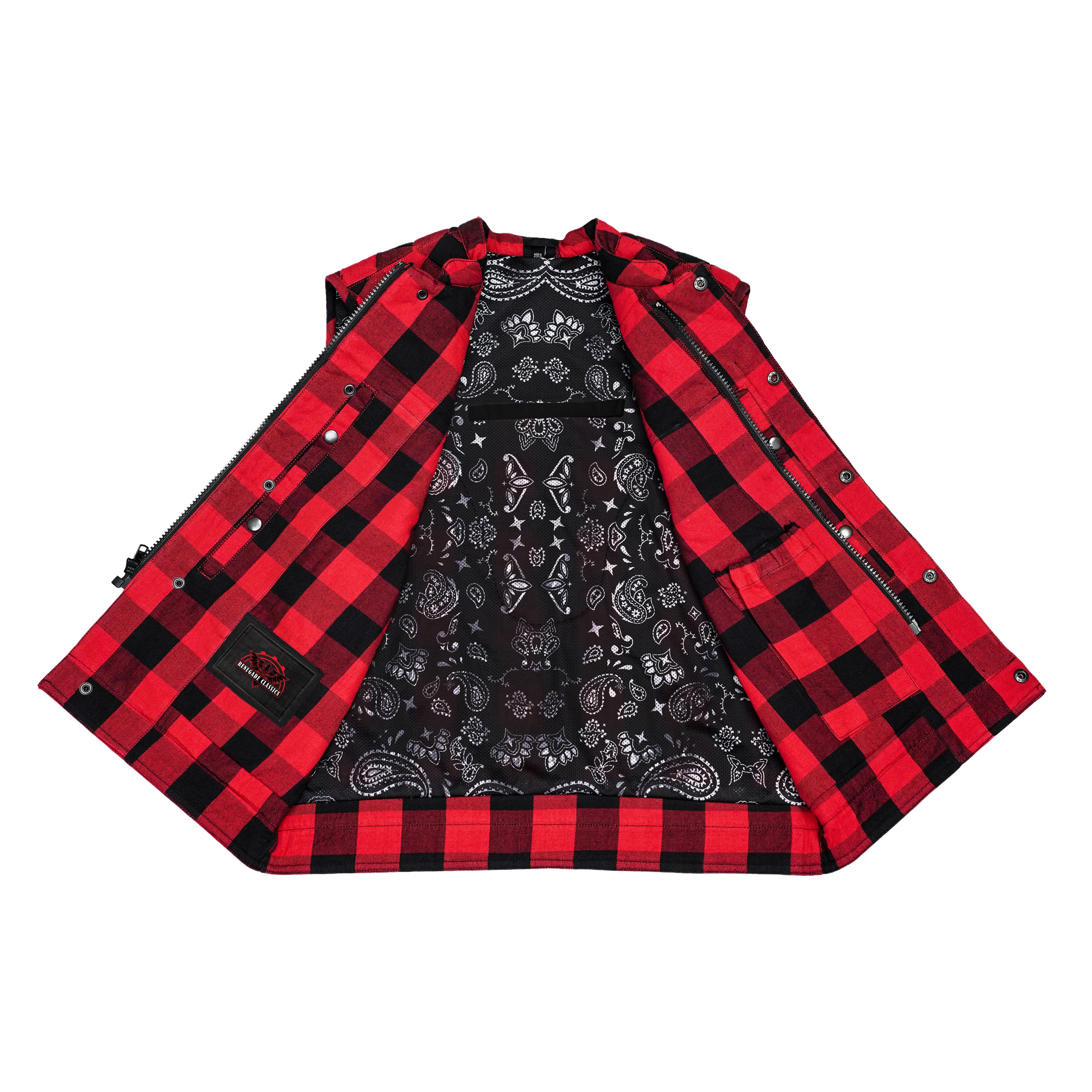 Scarlet Fury™ Mens Flannel Motorcycle Textile Vest