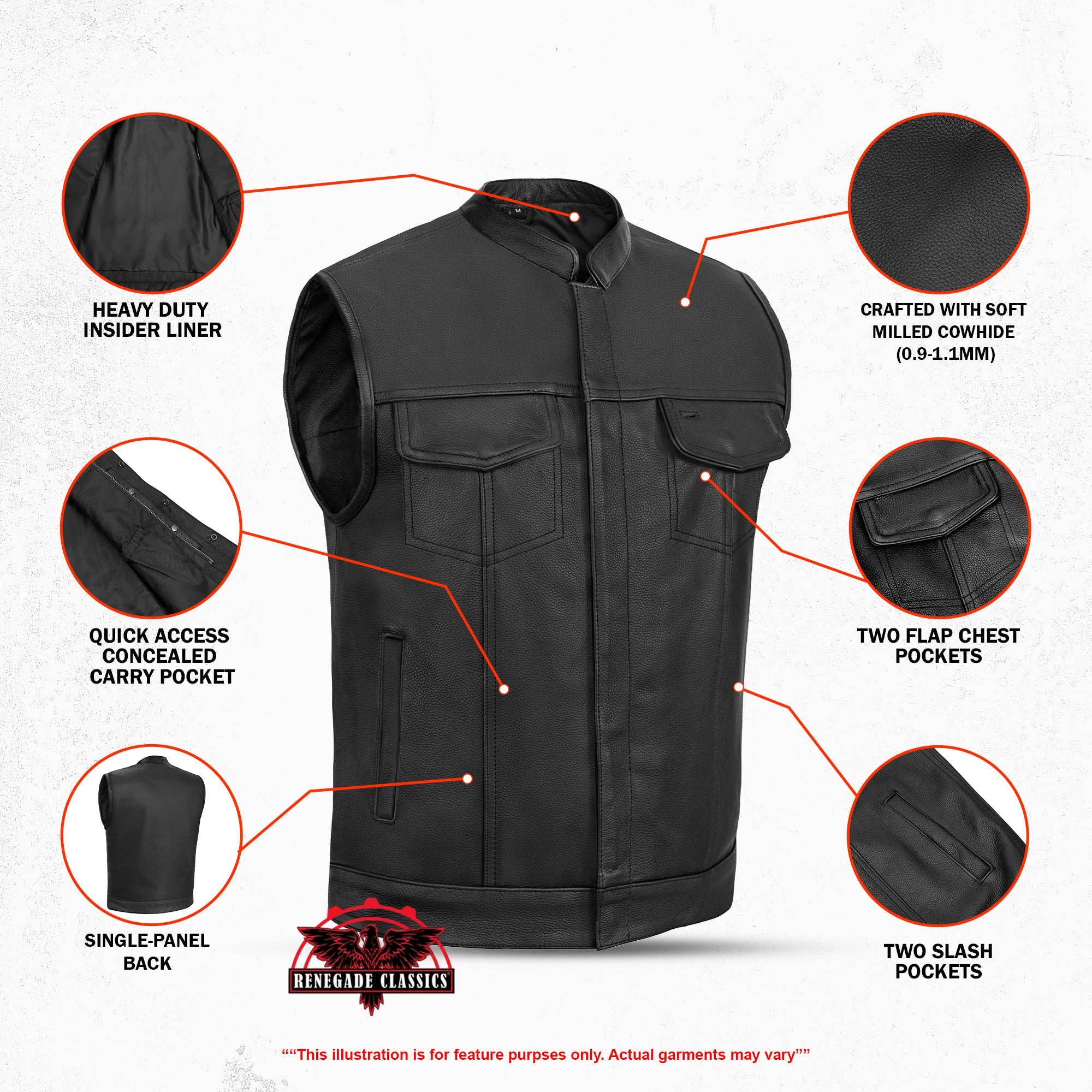 Highway Jack Men's Black Leather Motorcycle Vest
