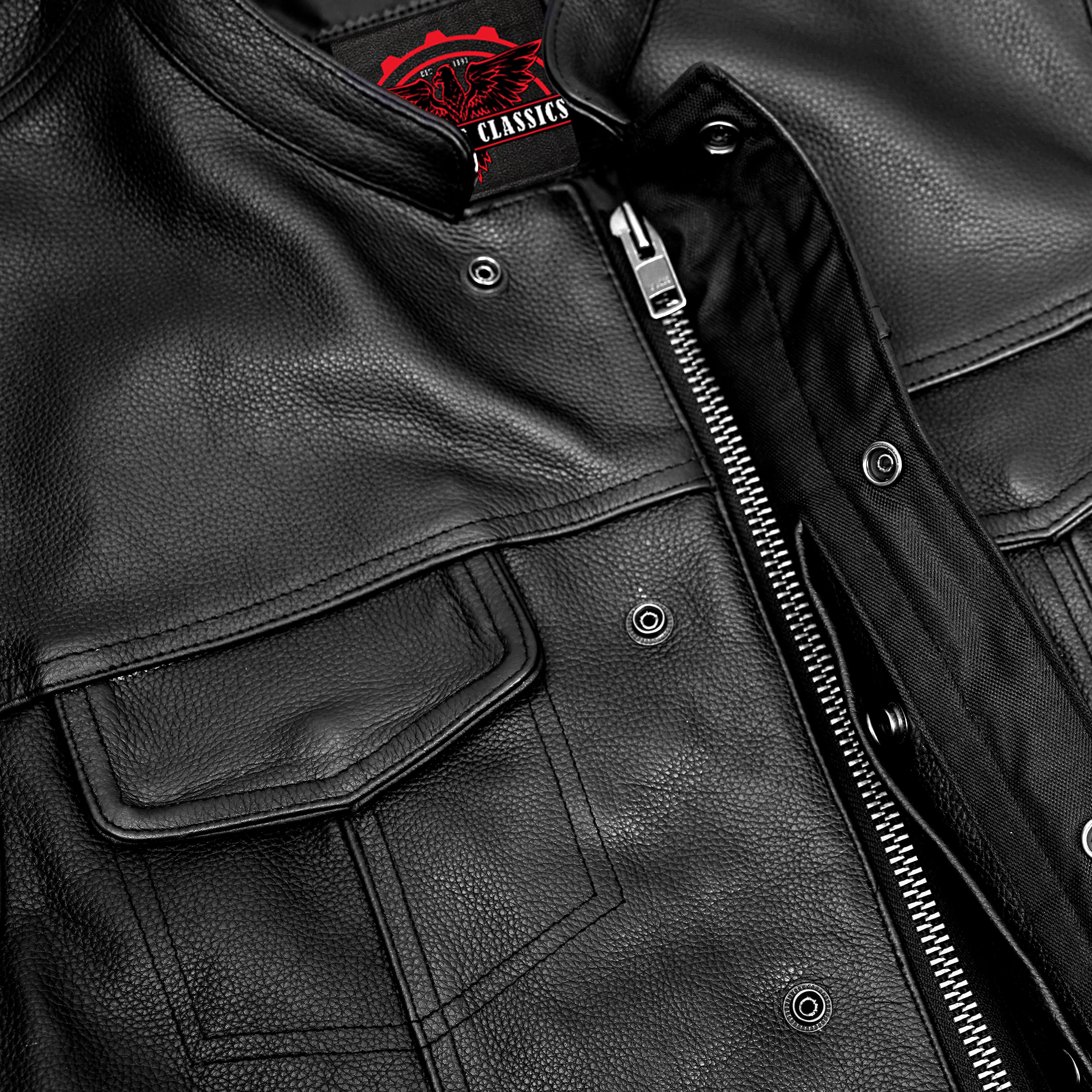 Highway Jack Men's Black Leather Motorcycle Vest