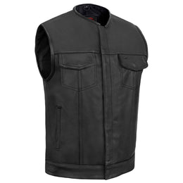 Dawn Run™ Black Cowhide Leather Motorcycle Vest
