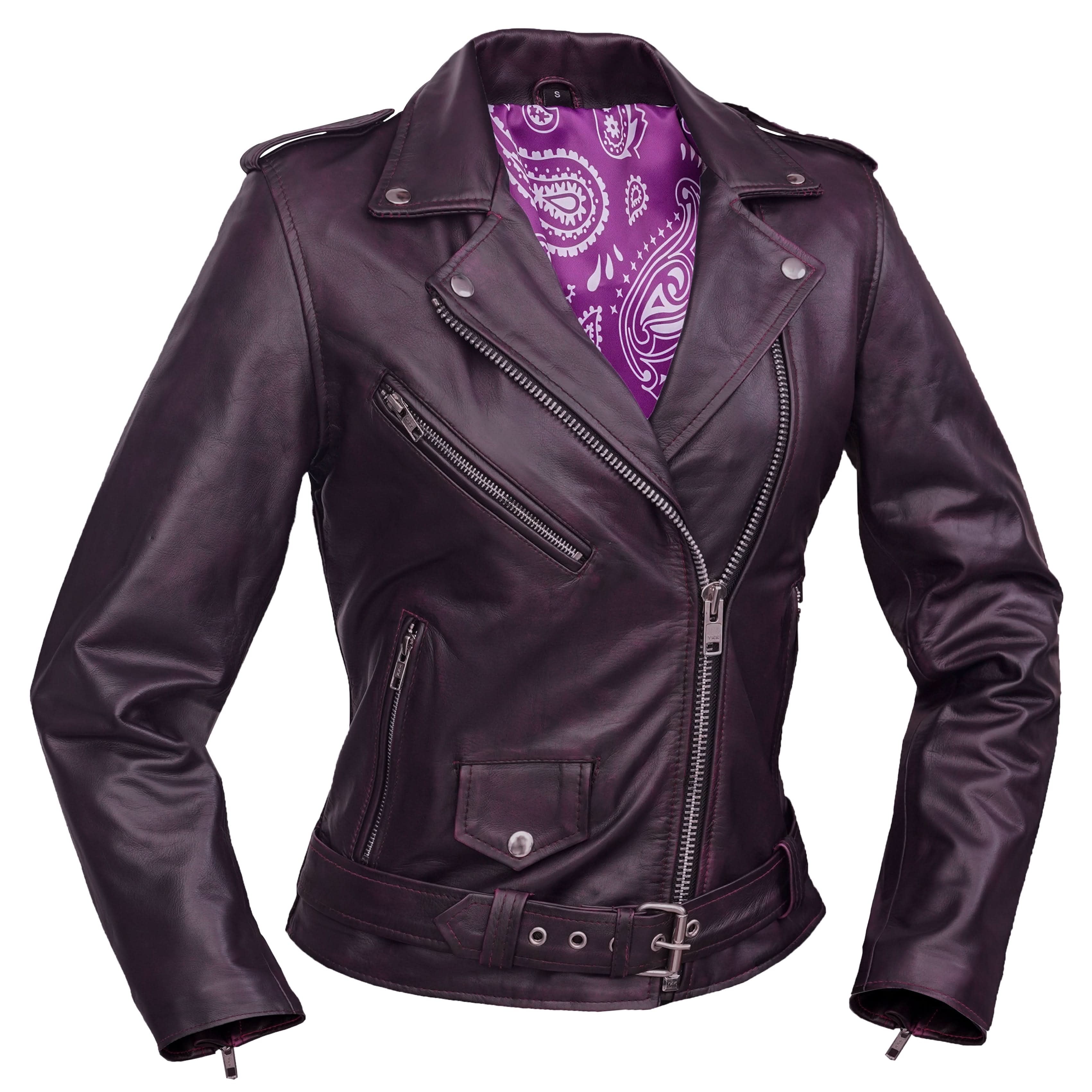 Violet Vixen™ Women’s Leather Motorcycle Jacket