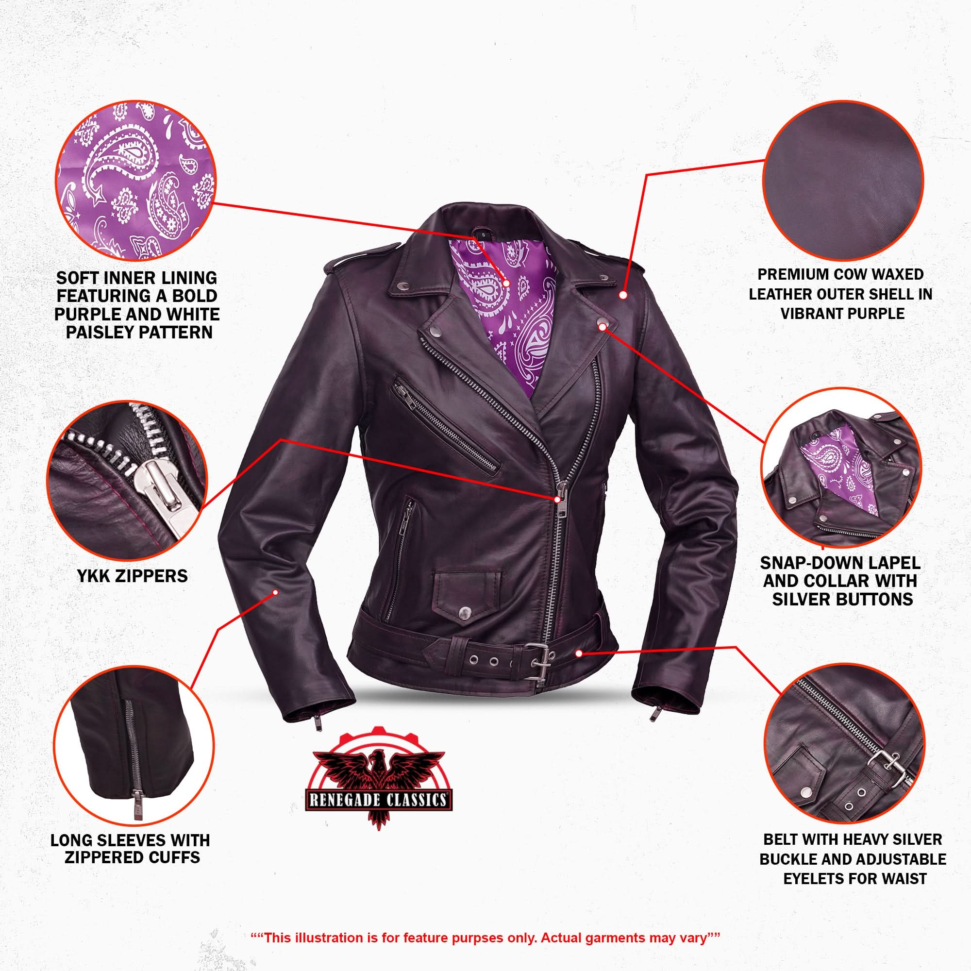 Violet Vixen™ Women’s Leather Motorcycle Jacket