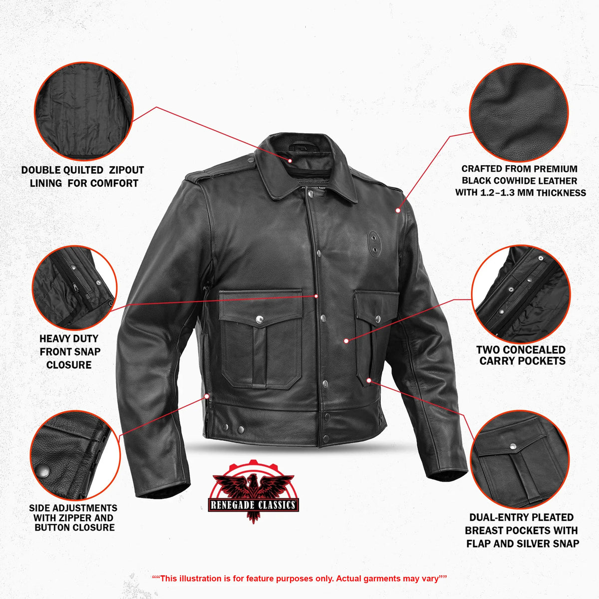Torian™ Men’s Leather Motorcycle Jacket - Features