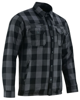 Alpha Check™ Men's Armored Motorcycle Flannel Shirt - Gray/Black