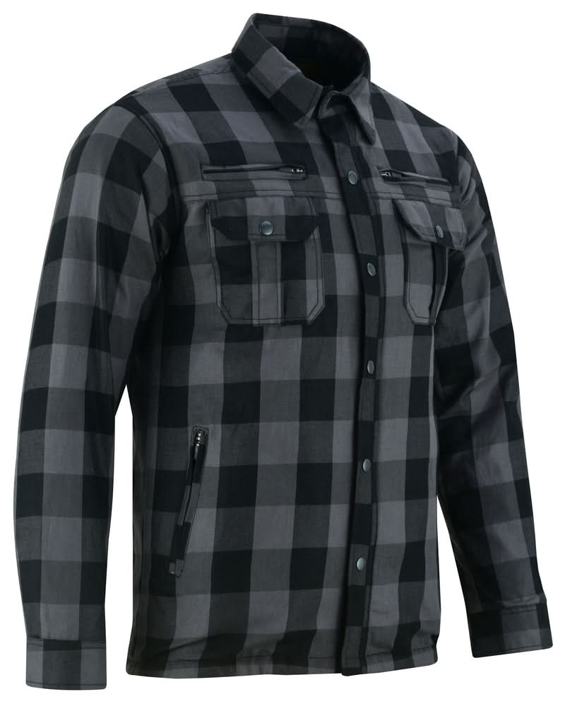 Alpha Check™ Men's Armored Motorcycle Flannel Shirt - Gray/Black