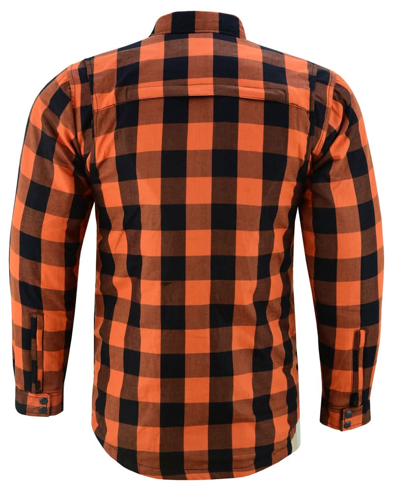 Alpha Check Men's Armored Motorcycle Flannel Shirt - Orange