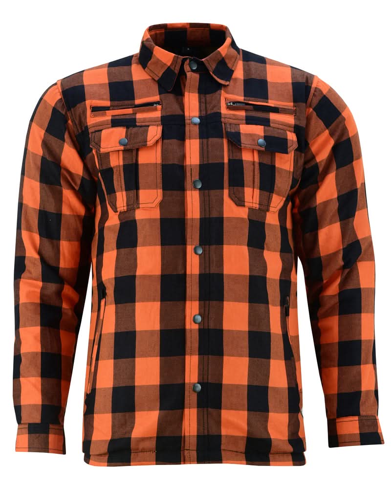 Alpha Check Men's Armored Motorcycle Flannel Shirt - Orange