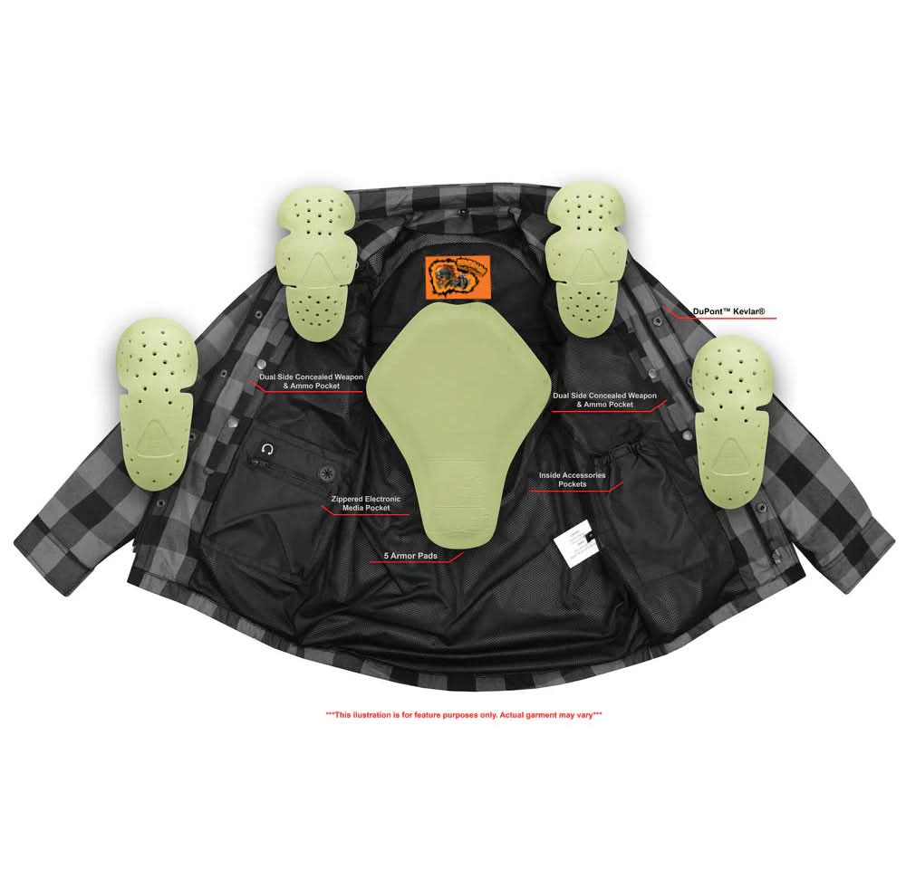 Alpha Check Men's Armored Motorcycle Flannel Shirt - Orange