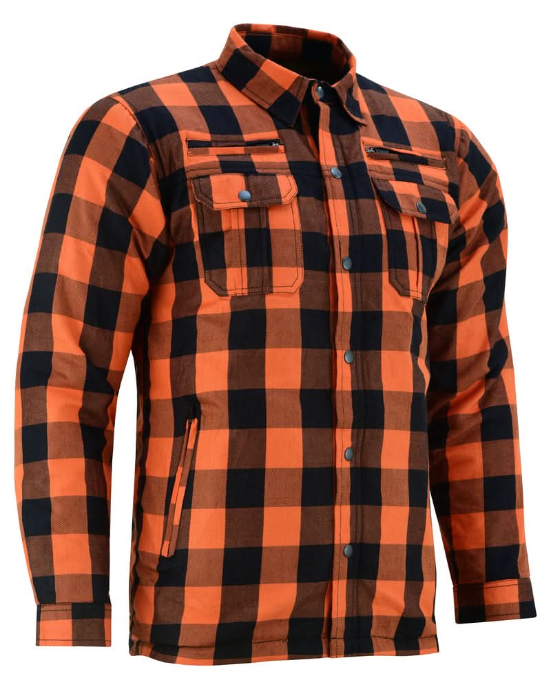 Alpha Check Men's Armored Motorcycle Flannel Shirt - Orange