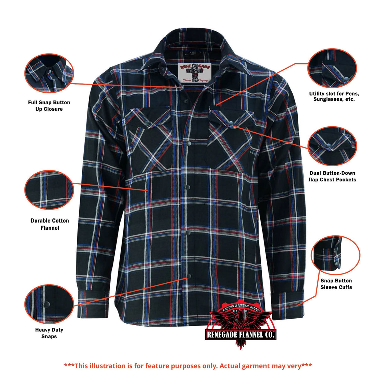 Alpha Check™ Men's Bold Plaid Flannel Shirt - Black, Red, and Blue