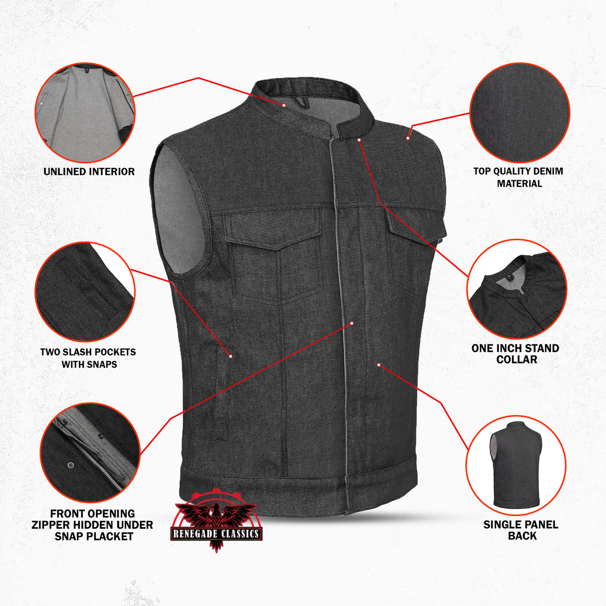 Anchor Mens Motorcycle Denim Vest