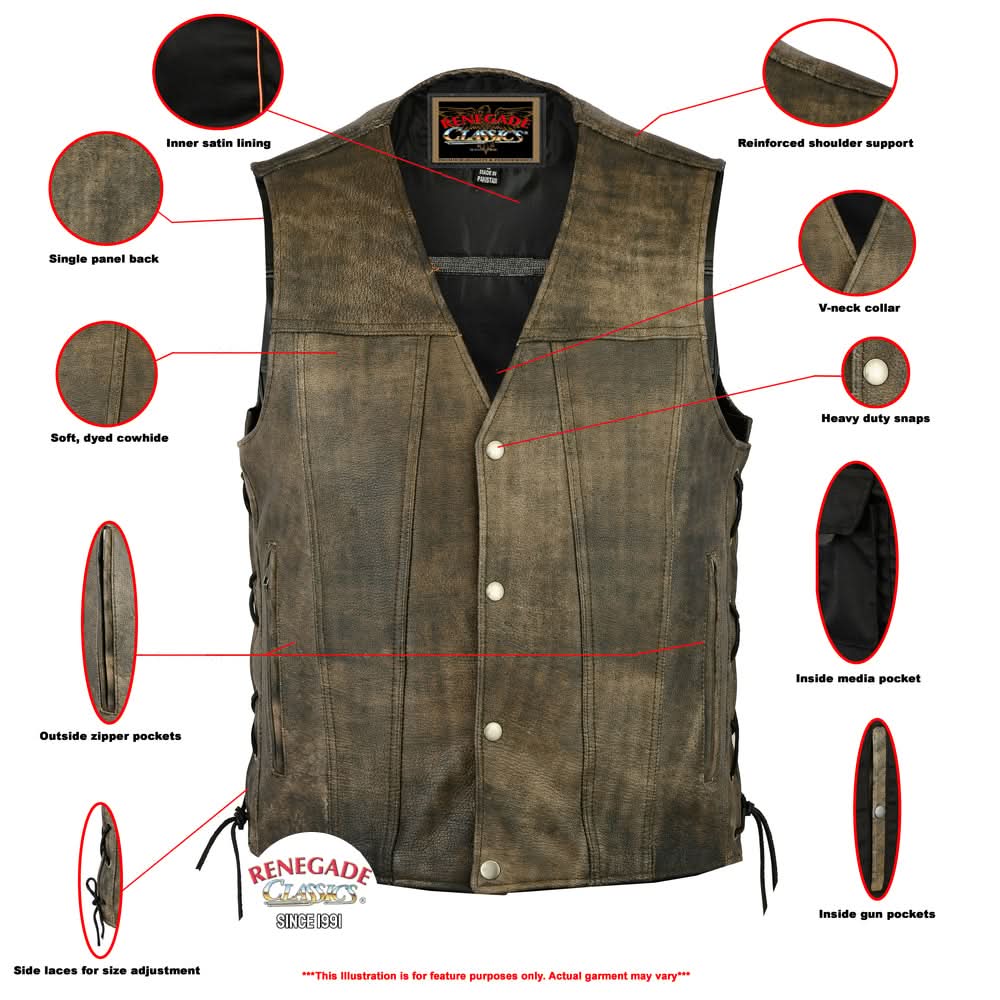 Antique Charm Mens Leather Motorcycle Vest