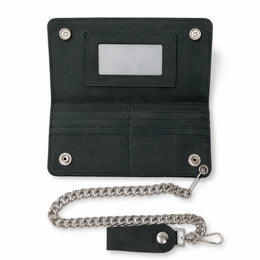 BWC238 Matte Black Biker Leather Wallet with Chain