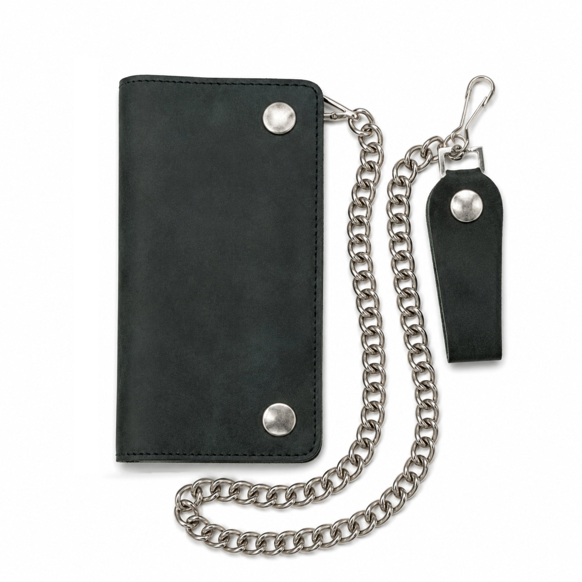 BWC238 Matte Black Biker Leather Wallet with Chain