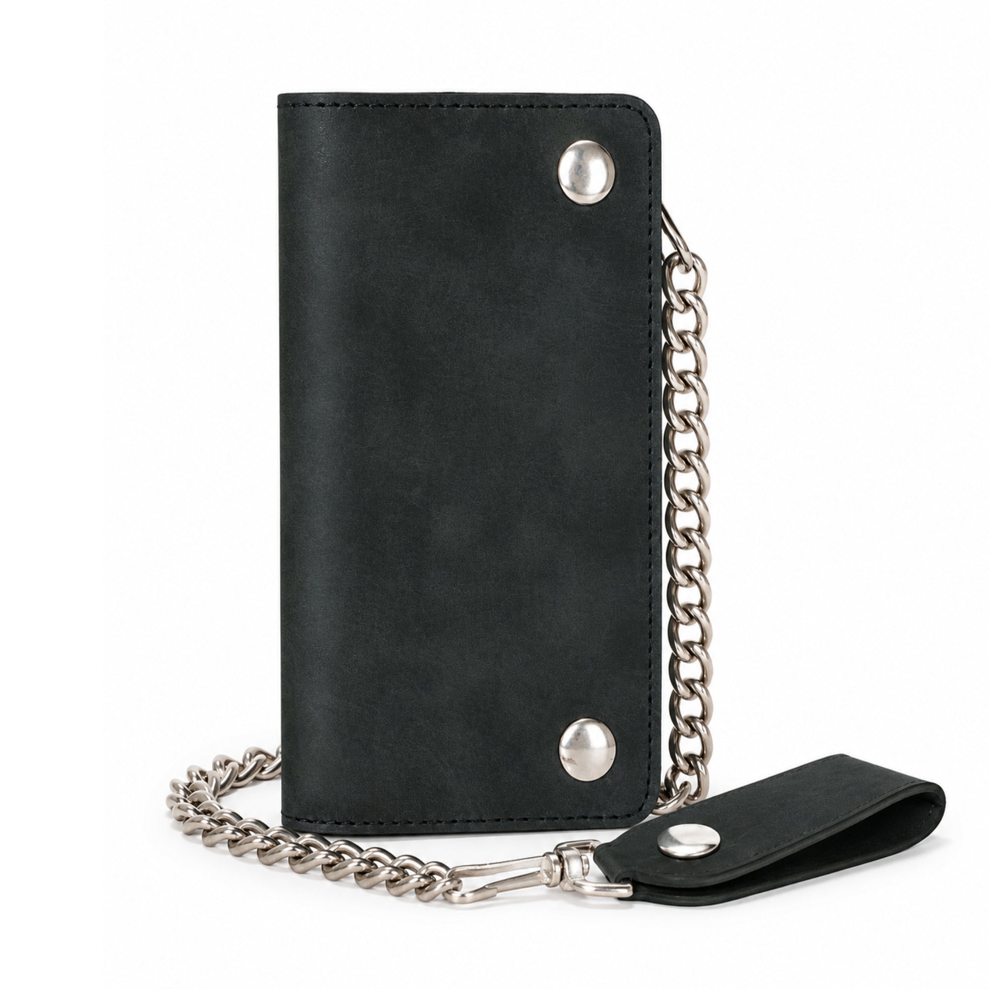 BWC238 Matte Black Biker Leather Wallet with Chain