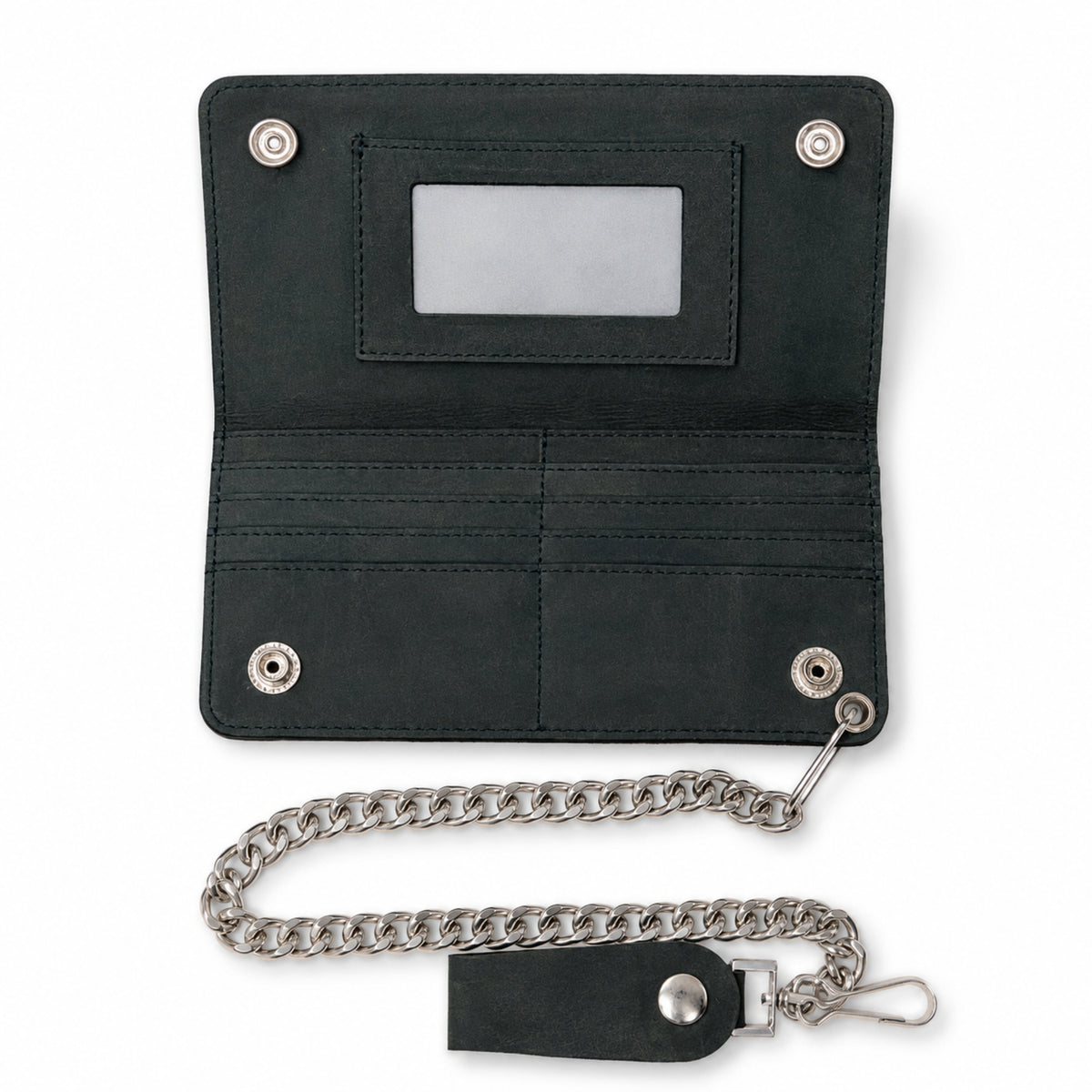 BWC238 Matte Black Biker Leather Wallet with Chain