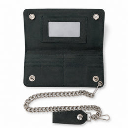 BWC238 Matte Black Biker Leather Wallet with Chain