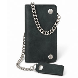 BWC238 Matte Black Biker Leather Wallet with Chain