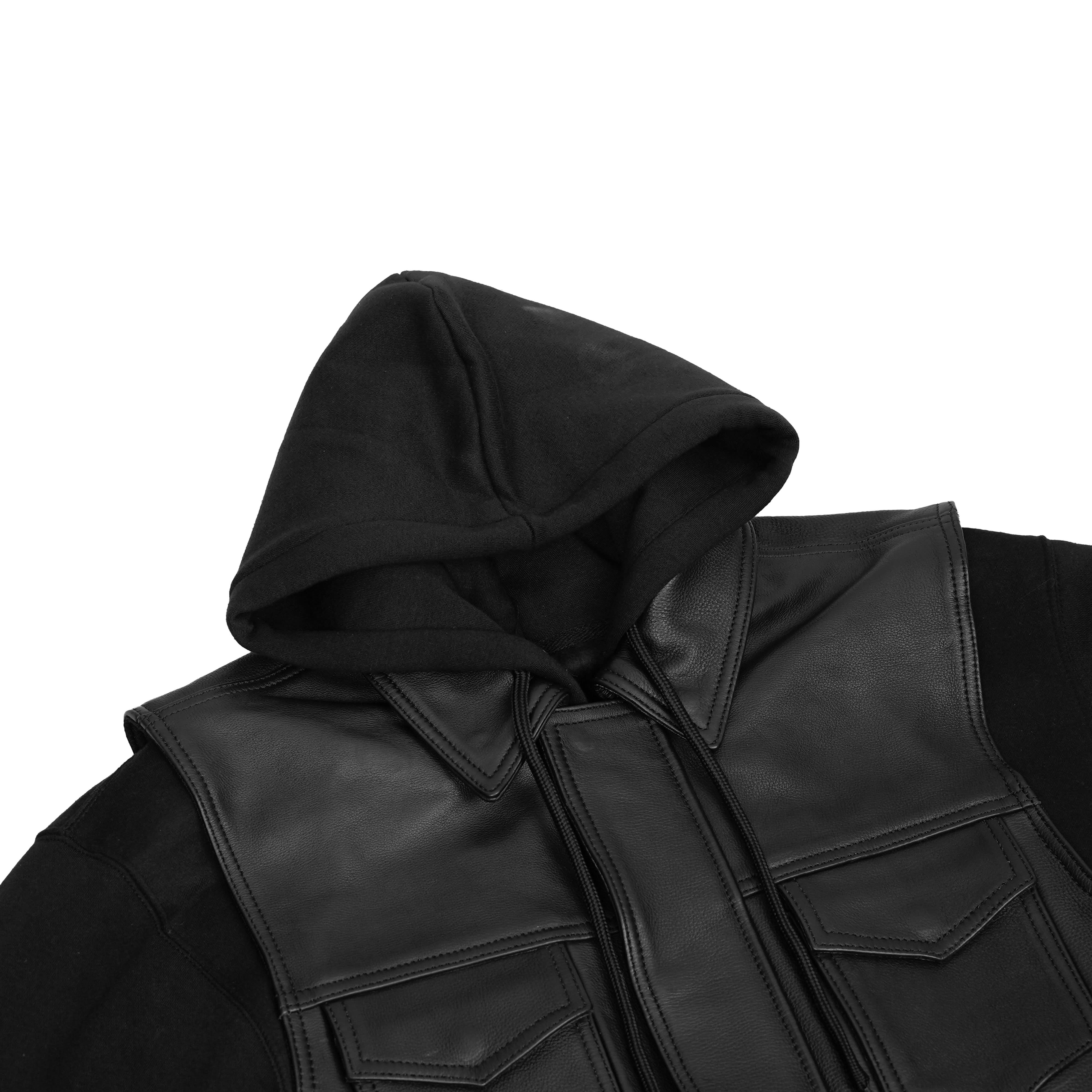 Lucent Noir Mens Leather Motorcycle Vest Cowhide Hoodie
