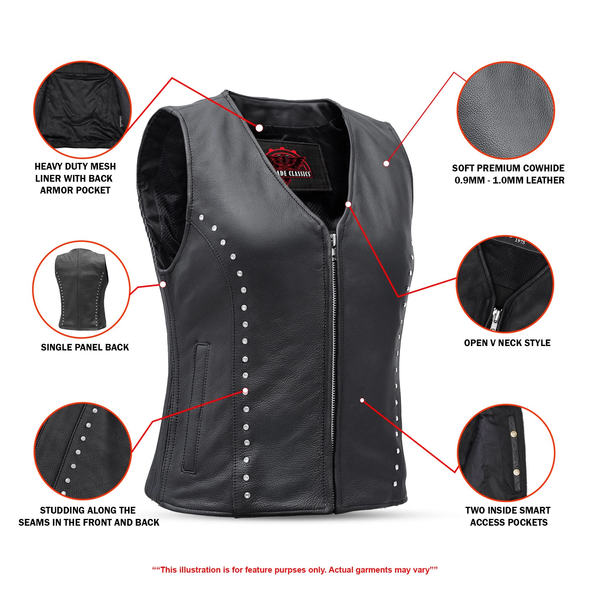 Rhinestone Womens Leather Motorcycle Vest