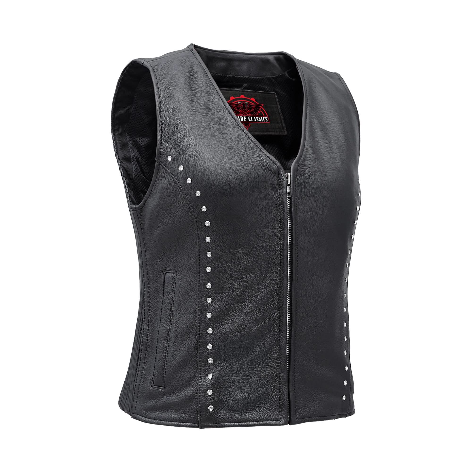 Rhinestone Womens Leather Motorcycle Vest