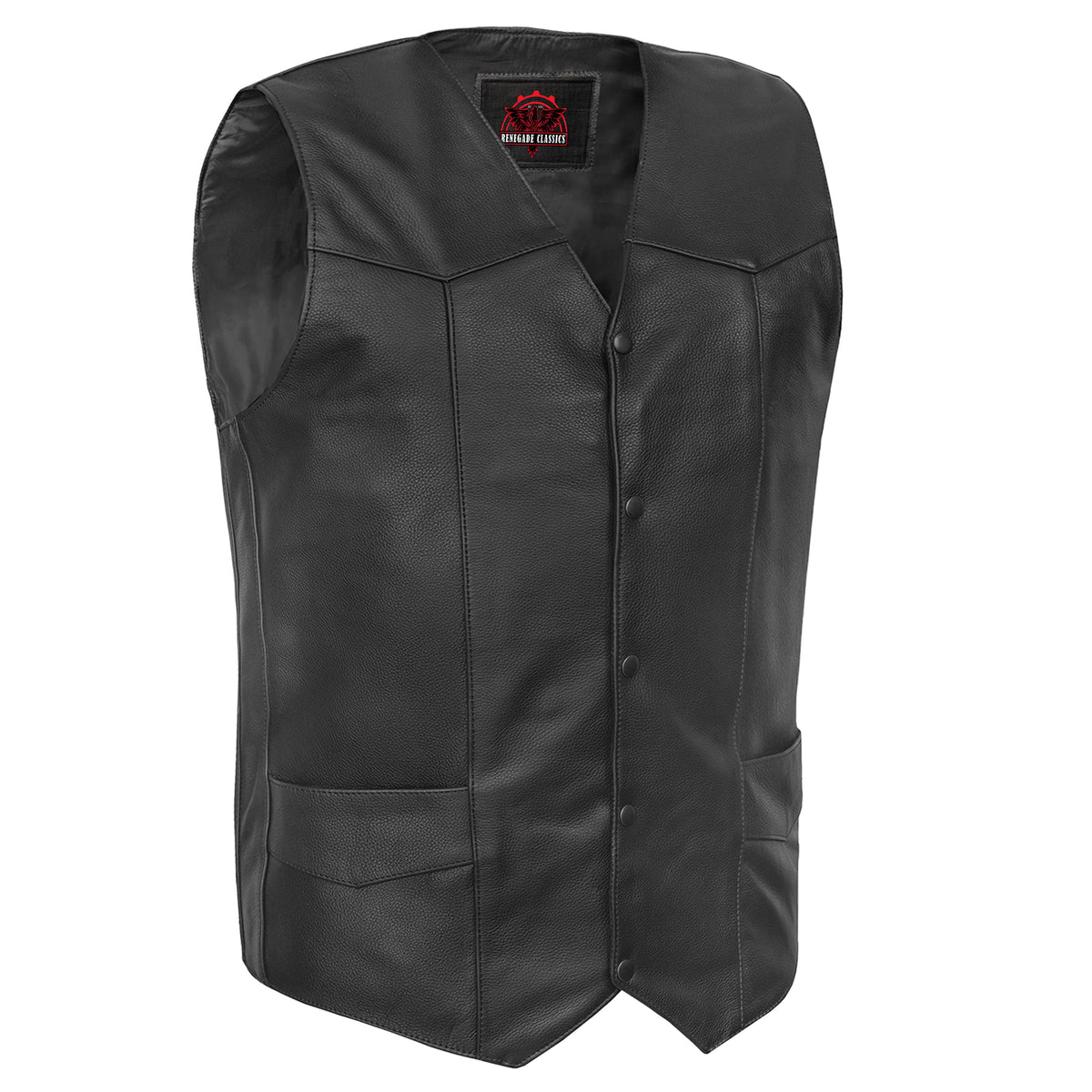 Black Hide Mens Tall Motorcycle Leather Vest