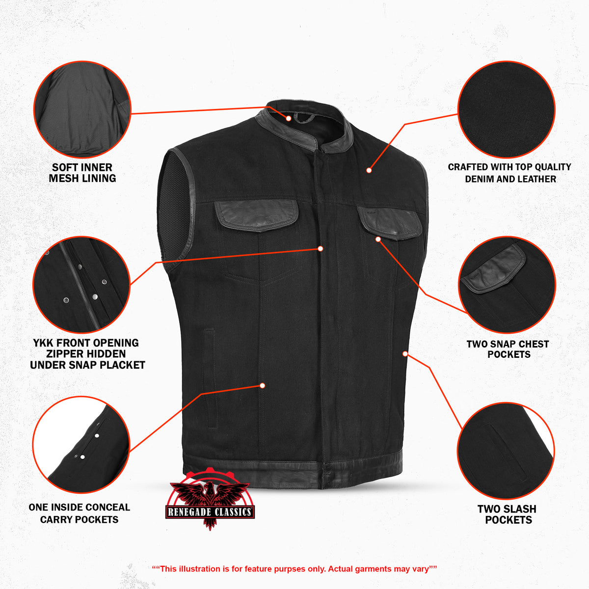 BlackSmith Mens Denim Motorcycle Vest