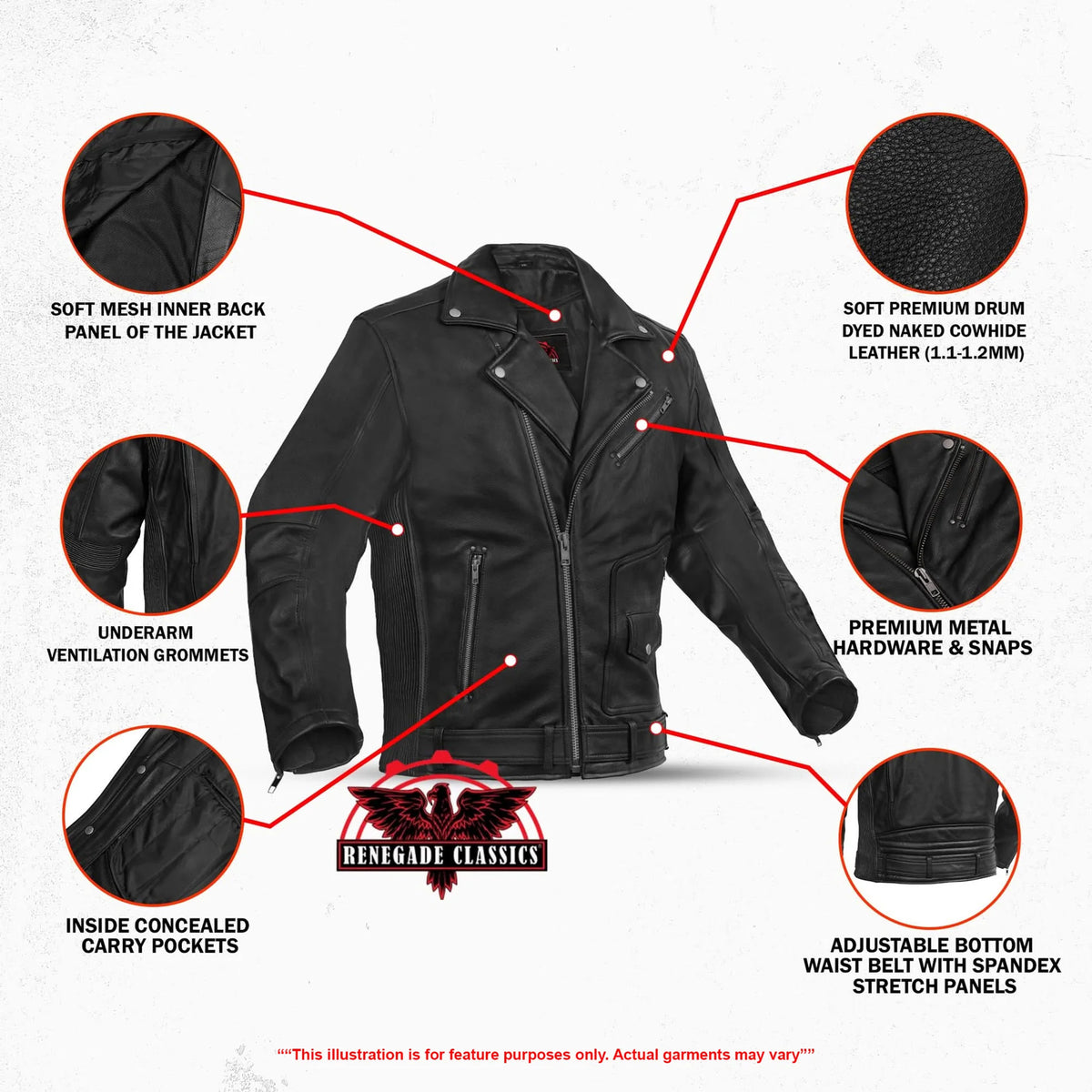 Black Cavalry Men’s Motorcycle Leather Jacket - Features