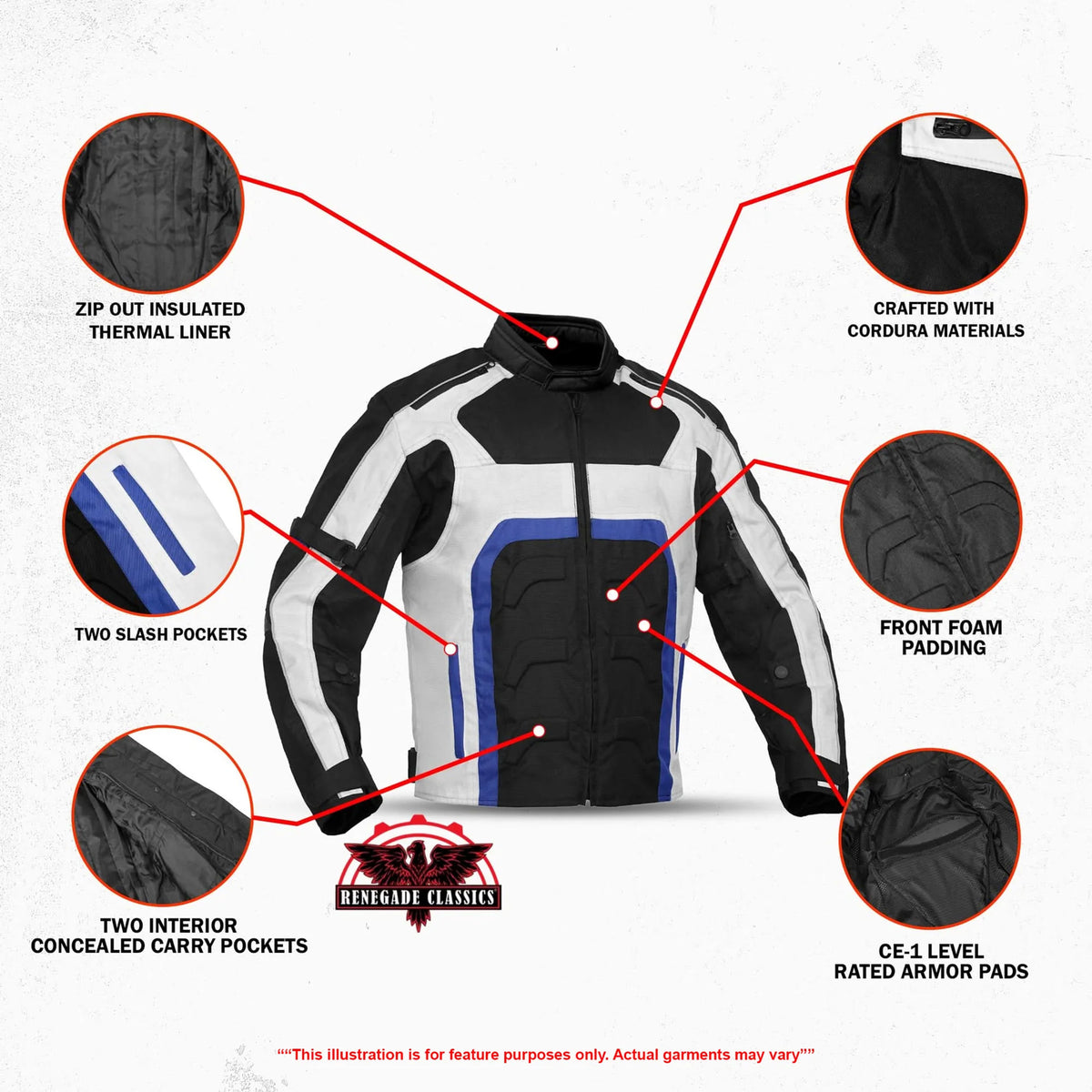 Chevy Glacier Men’s Textile Motorcycle Jacket - Features