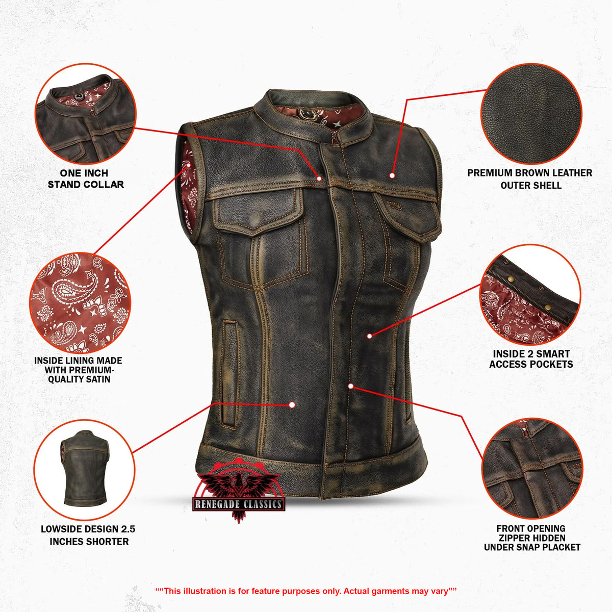 Galaxy Grifter Womens Leather Motorcycle Vest - Features