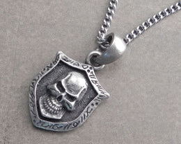 Skull Shield Pendant on Curb Chain