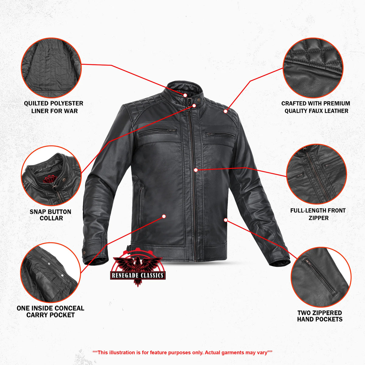Zuberi Men's Faux Leather Motorcycle Jacket - Features