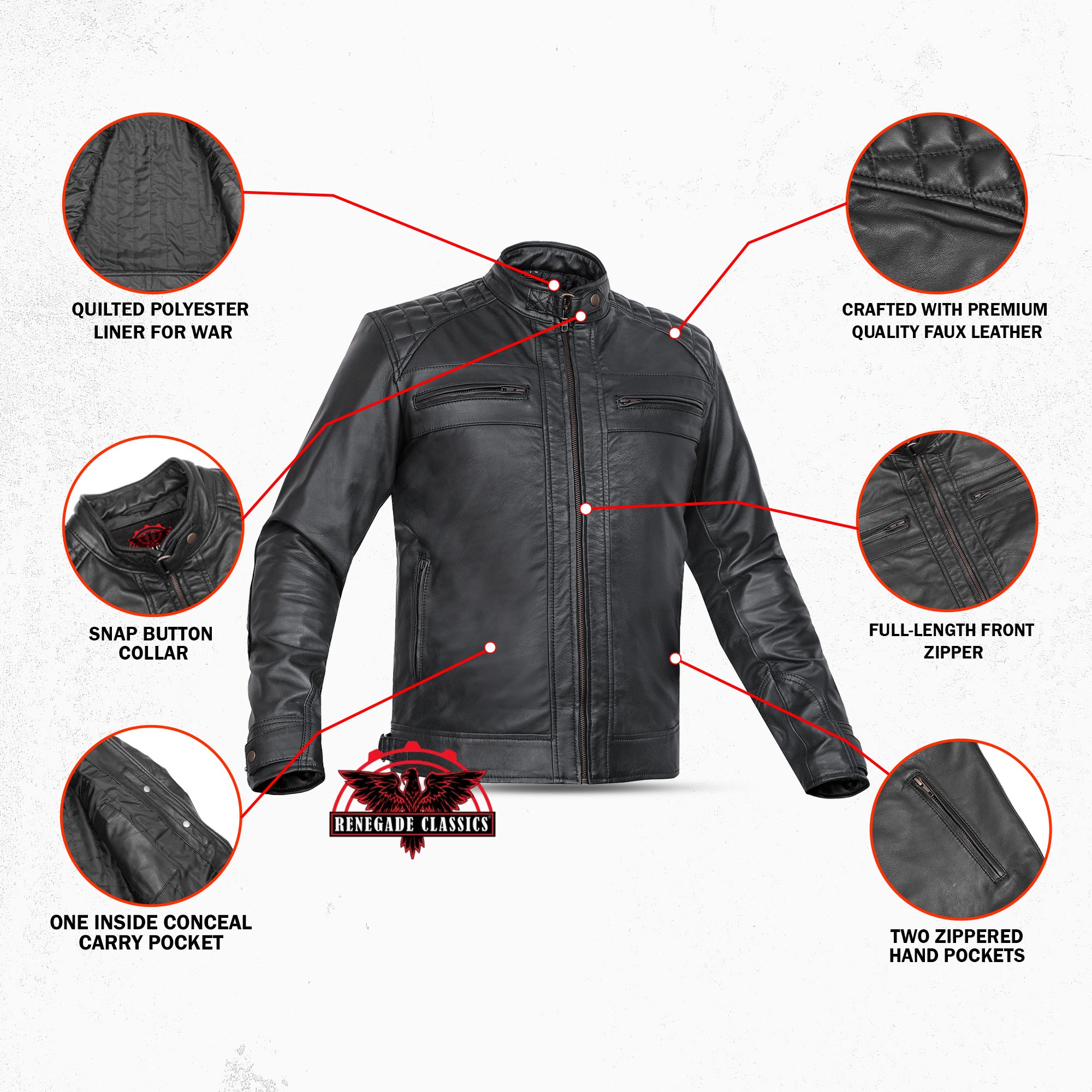 Zuberi Men's Faux Leather Motorcycle Jacket