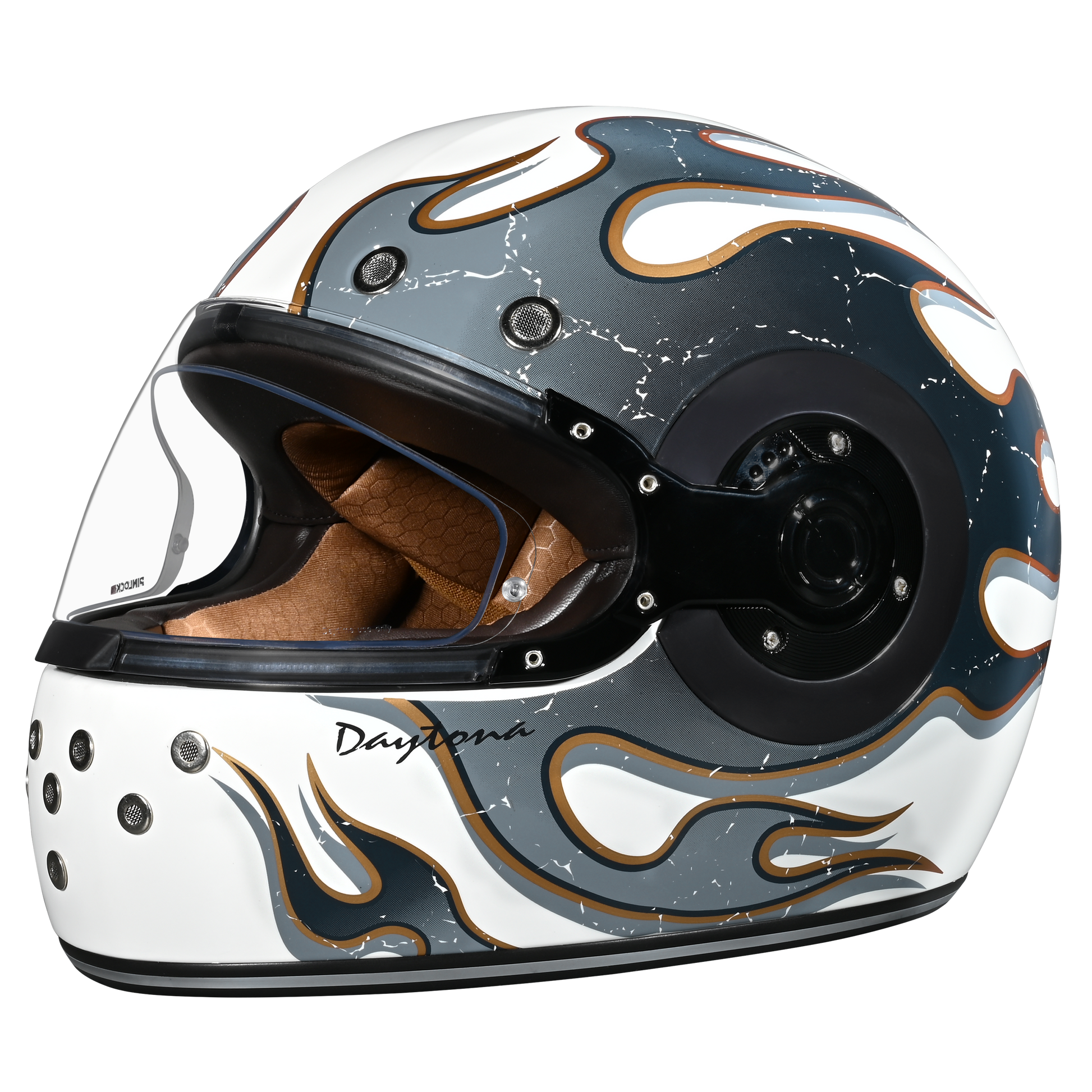 Daytona Retro Flames Full Face Motorcycle Helmet, 2XL